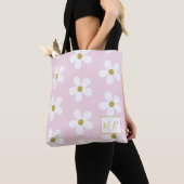 Pink White Simple Daisy Gold Monogram Tasche (Von Nahem)