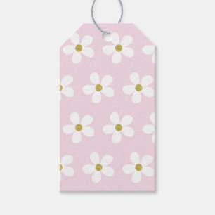 Pink White Simple Daisy Gold Muster Geschenkanhänger