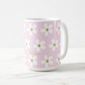 Pink White Simple Daisy Gold Personal Kaffeetasse (VorderseiteRechts)