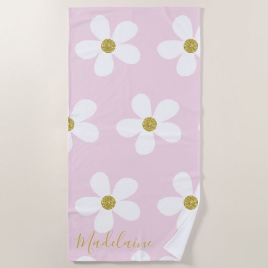 Pink White Simple Daisy Gold Personal Strandtuch (Vorderseite)
