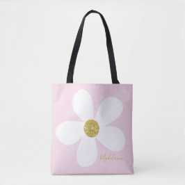 Pink White Simple Daisy Gold Personal Tasche