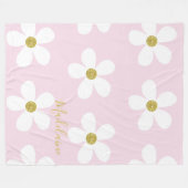 Pink White Simple Daisy Pattern Gold Personal Fleecedecke (Vorderseite (Horizontal))