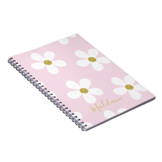 Pink White Simple Daisy Pattern Gold School Notizblock (Rechte Seite)