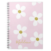 Pink White Simple Daisy Pattern Gold School Notizblock (Vorderseite)