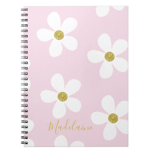 Pink White Simple Daisy Pattern Gold School Notizblock (Vorderseite)