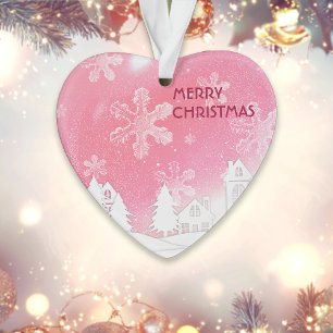 Pink White Snow House frohe Weihnachten Neues Jahr Ornament