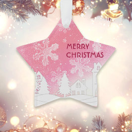 Pink White Snow House frohe Weihnachten Neues Jahr Ornament