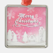 Pink White Snow House Frohe Weihnachten Ornament Aus Metall (Vorne)