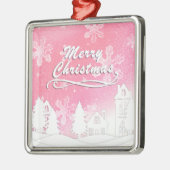 Pink White Snow House Frohe Weihnachten Ornament Aus Metall (Links)