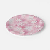 Pink White Snowflake Watercolor Muster Girl Pappteller (Schrägansicht)