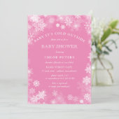 Pink White Snowflake Winter Girl Babydusche Einladung (Stehend Vorderseite)