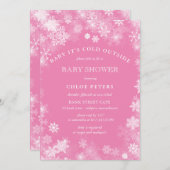 Pink White Snowflake Winter Girl Babydusche Einladung (Vorne/Hinten)