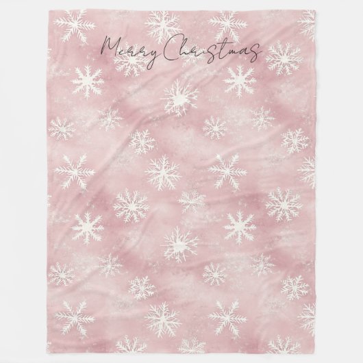 Pink White Snowflakes Christmas Fleecedecke (Vorderseite)