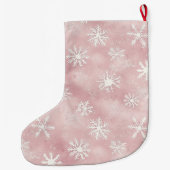 Pink White Snowflakes Christmas Großer Weihnachtsstrumpf (Rückseite)