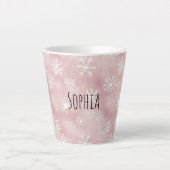 Pink White Snowflakes Christmas Milchtasse (Vorderseite)