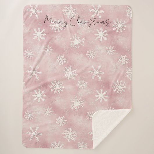 Pink White Snowflakes Christmas Sherpadecke (Vorderseite)