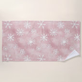 Pink White Snowflakes Christmas Strandtuch (Vorderseite)