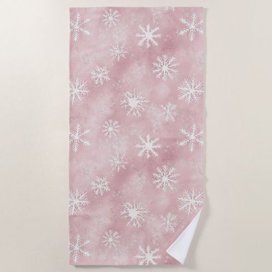 Pink White Snowflakes Christmas Strandtuch (Vorderseite)