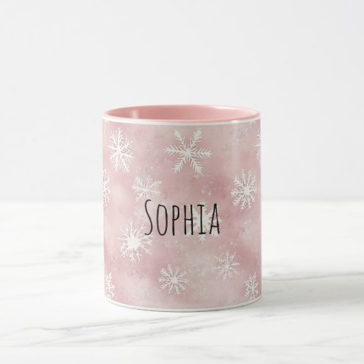 Pink White Snowflakes Christmas Tasse (Zentrum)