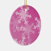 Pink White Snowflakes Minimalistischer Weihnachtsn Keramik Ornament (Rechts)