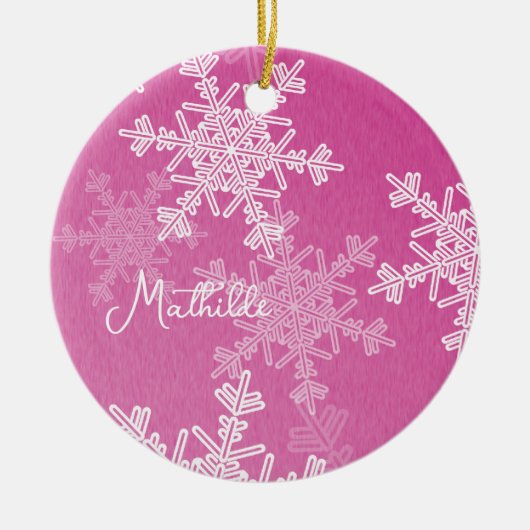 Pink White Snowflakes Minimalistischer Weihnachtsn Keramik Ornament (Vorne)