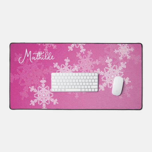 Pink White Snowflakes Minimalistischer Weihnachtsn Schreibtischunterlage (Tastatur & Maus)
