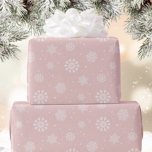 Pink White Snowflakes Pattern Christmas Holiday Geschenkpapier