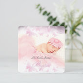 Pink White Sparkle Butterfly Taufe Christening Einladung (Stehend Vorderseite)