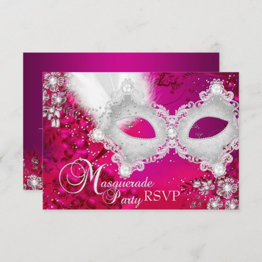 Pink White Sparkle Masquerade Party UAWG RSVP Karte (Vorne/Hinten)