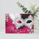 Pink White Sparkle Masquerade Party UAWG RSVP Karte (Stehend Vorderseite)