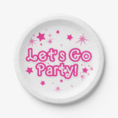 Pink & White Sparkle Stars Lass uns Geburtstag Par Pappteller (Vorderseite)
