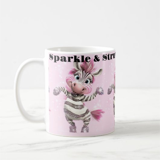 Pink White Sparkle & Strut Zebra Kaffeetasse (Links)