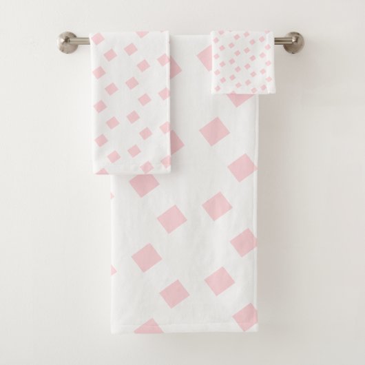Pink & White Square Bathroom Towel Sets (Insitu)