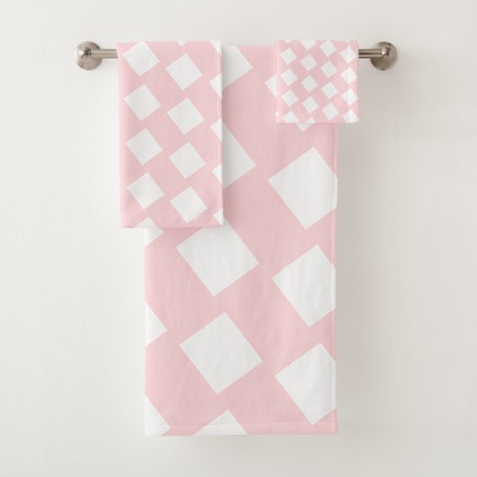 Pink & White Square Bathroom Towel Sets (Insitu)