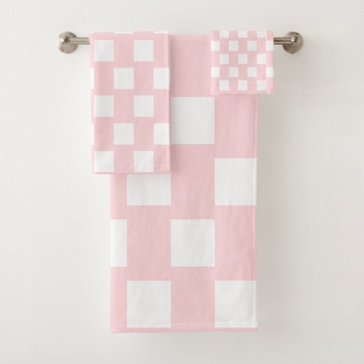 Pink & White Square Bathroom Towel Sets (Insitu)