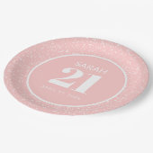 Pink White Stardust Glitzer 21. Geburtstag Party Pappteller (Schrägansicht)