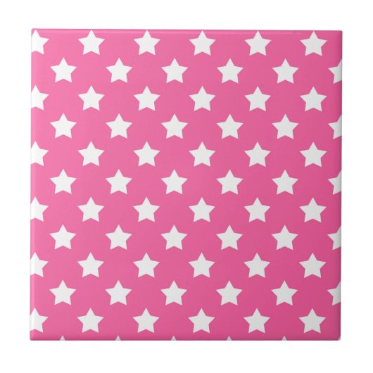 Pink White Stars Muster dekorativ Fliese (Vorderseite)