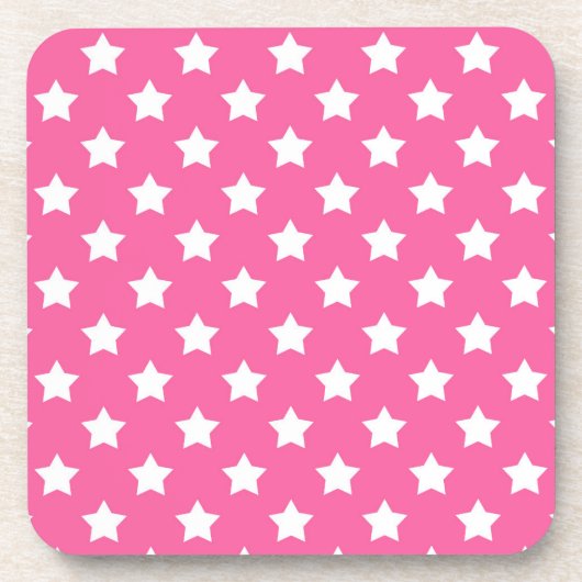 Pink White Stars Muster dekorativ Getränkeuntersetzer (Vorderseite)