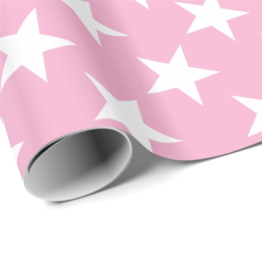 Pink White Stars Muster Geschenk Niedlich Elegante Geschenkpapier (Rolleneckpunkt)