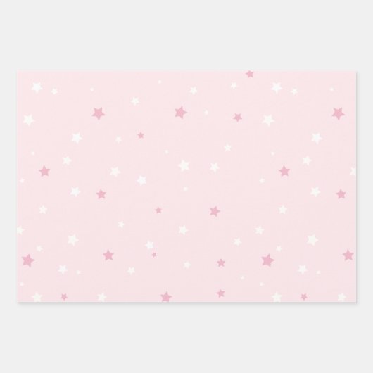 Pink White Stars Muster Geschenkpapier Set (Vorderseite)