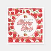 Pink White Strawberry 1. Geburtstag Berry First Serviette (Vorderseite)