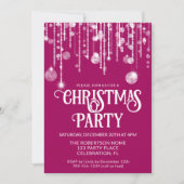 Pink White String Lights Weihnachtsfeier Einladung (Vorderseite)