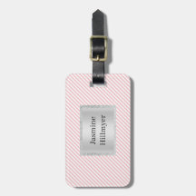PINK WHITE STRIPE GLITZER CUSTOM LUGGAGE TAG