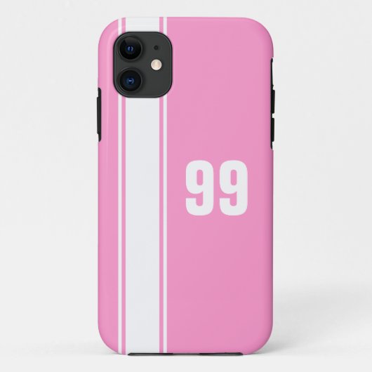 Pink & White Stripe Jersey Numbered iPhone Case (Rückseite)