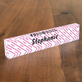 Pink White Stripes Art Individuelle Name Niedliche Namensplakette
