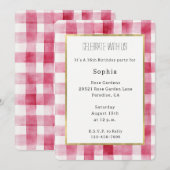 Pink White Stripes Birthday Einladung (Vorne/Hinten)