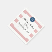 Pink White Stripes Pattern, Navy Blue Monogram Serviette (Ecke)