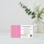 Pink White Stripes, QR Code & Social Media Icon Visitenkarte (Stehend Vorderseite)