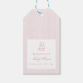 Pink White Teddy Bear Preppy Elegant Baby Dusche Geschenkanhänger (Vorderseite)