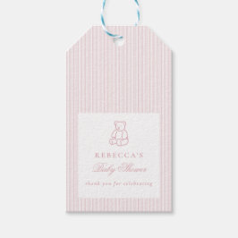 Pink White Teddy Bear Preppy Elegant Baby Dusche Geschenkanhänger